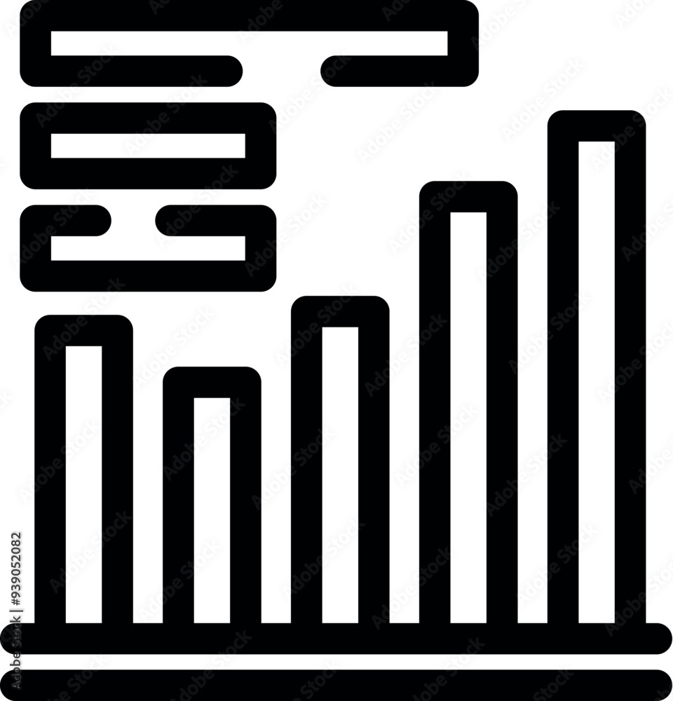 Simple vector icon representing a growing chart with data processing on top of it Simple vector icon representing a growing chart with data processing on top of it