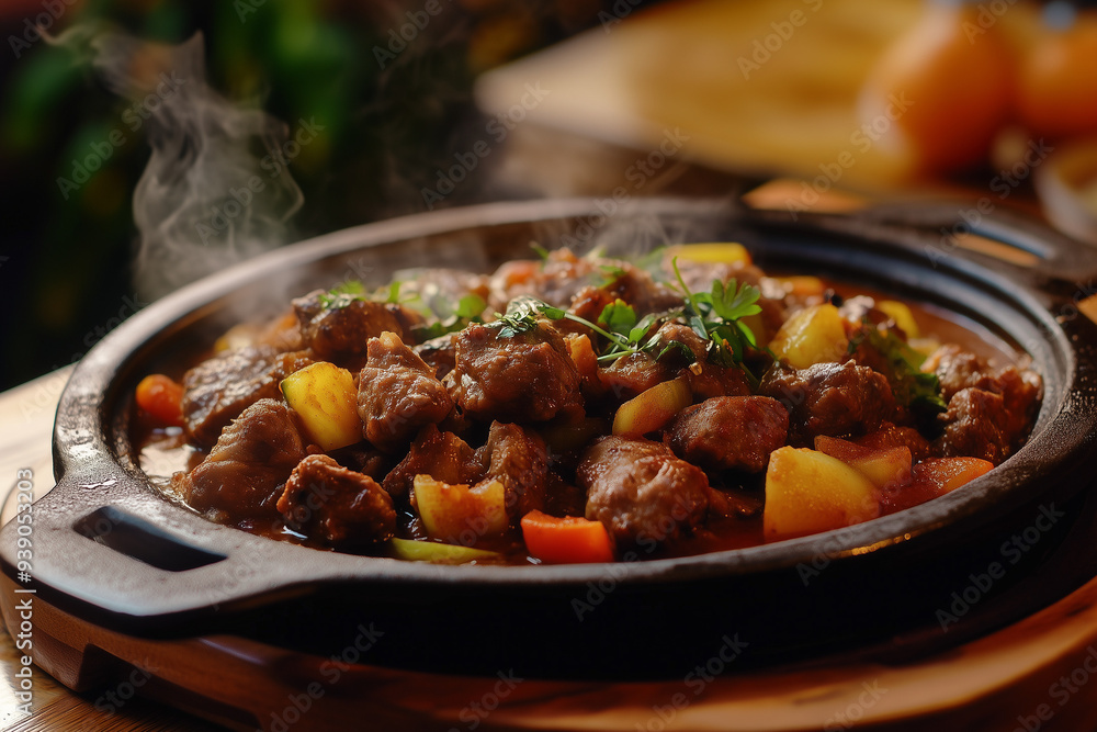 delicious meat and grilled vegetable dinner meal, well spiced close focus delicious meat and grilled vegetable dinner meal, well spiced close focus