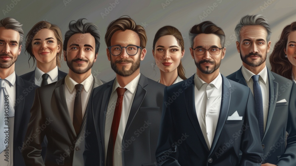 hyper realistic picture of several businessman men and women looking at the camera smiling, AI Generative hyper realistic picture of several businessman men and women looking at the camera smiling, AI Generative