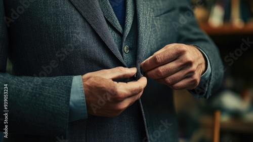 Close-up of a tailor fitting a suit, ensuring a perfect fit.