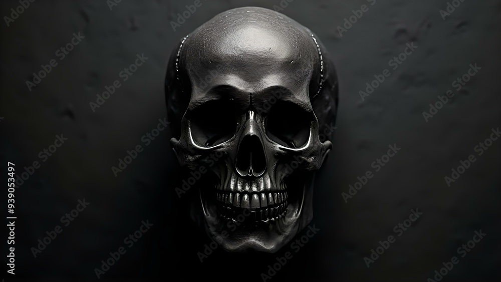 black skull isolated on a grey background, halloween wallpaper black skull isolated on a grey background, halloween wallpaper