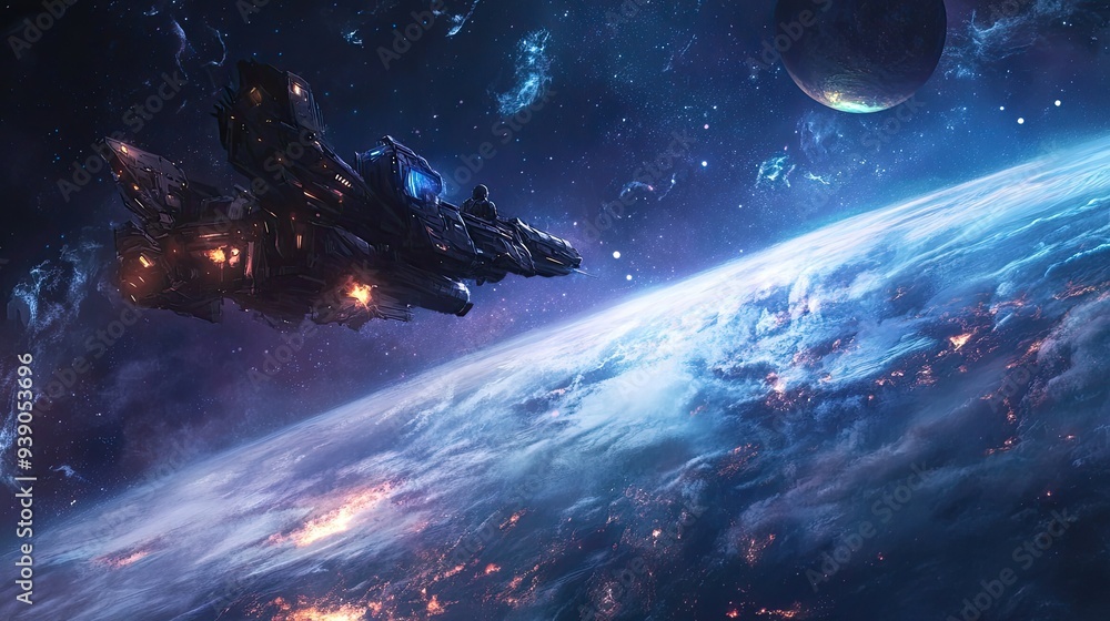 An anime space scene with characters in futuristic spacesuits, floating among the stars, with a distant planet or galaxy in the background An anime space scene with characters in futuristic spacesuits, floating among the stars, with a distant planet or galaxy in the background