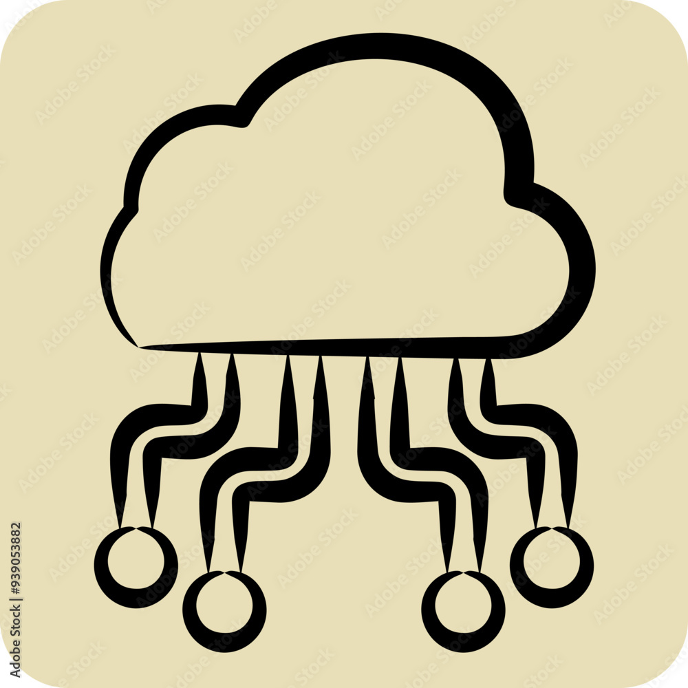 Icon Cloud Hosting. related to Network symbol. hand drawn style. simple illustration Icon Cloud Hosting. related to Network symbol. hand drawn style. simple illustration
