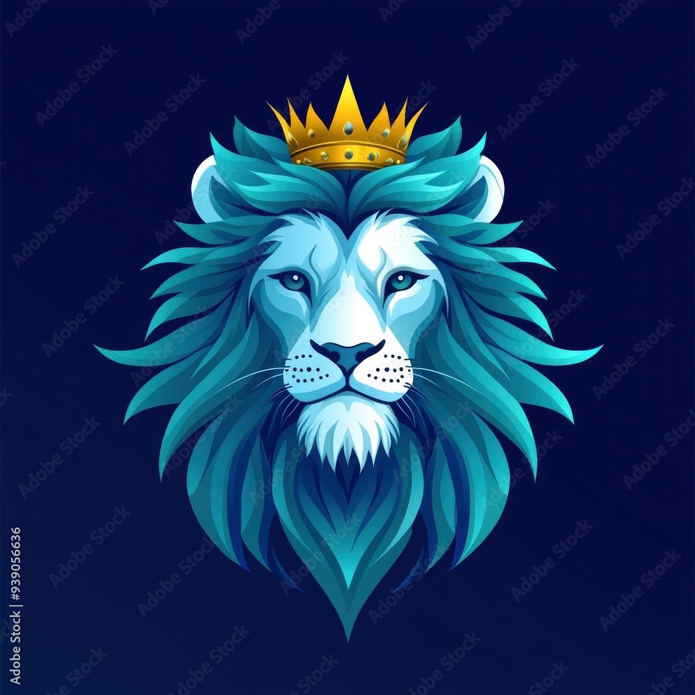 Obraz premium Majestic Blue Lion with Golden Crown
