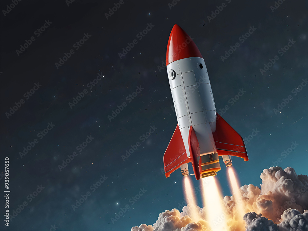 3D rocket in space Business startup and business growth concept, 3D rendering. on white background. Ai generative 3D rocket in space Business startup and business growth concept, 3D rendering. on white background. Ai generative