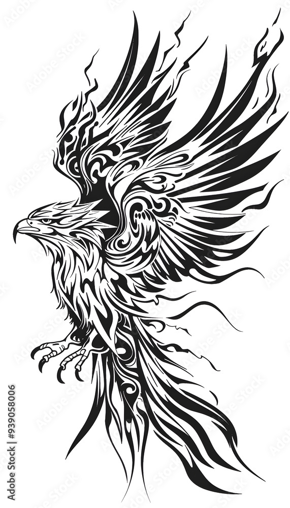 Obraz premium Tribal Hawk Tattoo black and white illustration