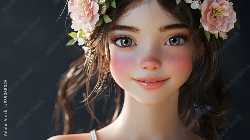Young Woman with Flower Crown. Young Woman with Flower Crown.