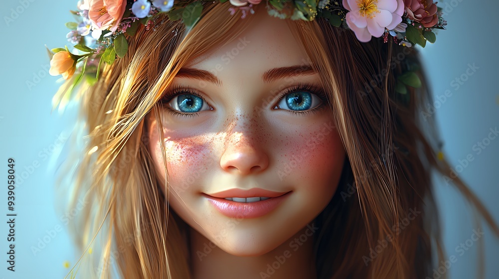 Young Woman with Flower Crown. Young Woman with Flower Crown.