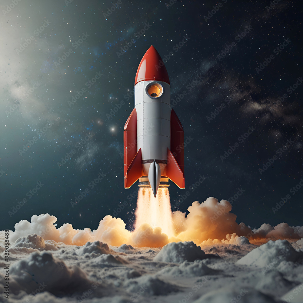 3D rocket in space Business startup and business growth concept, 3D rendering. on white background. Ai generative 3D rocket in space Business startup and business growth concept, 3D rendering. on white background. Ai generative