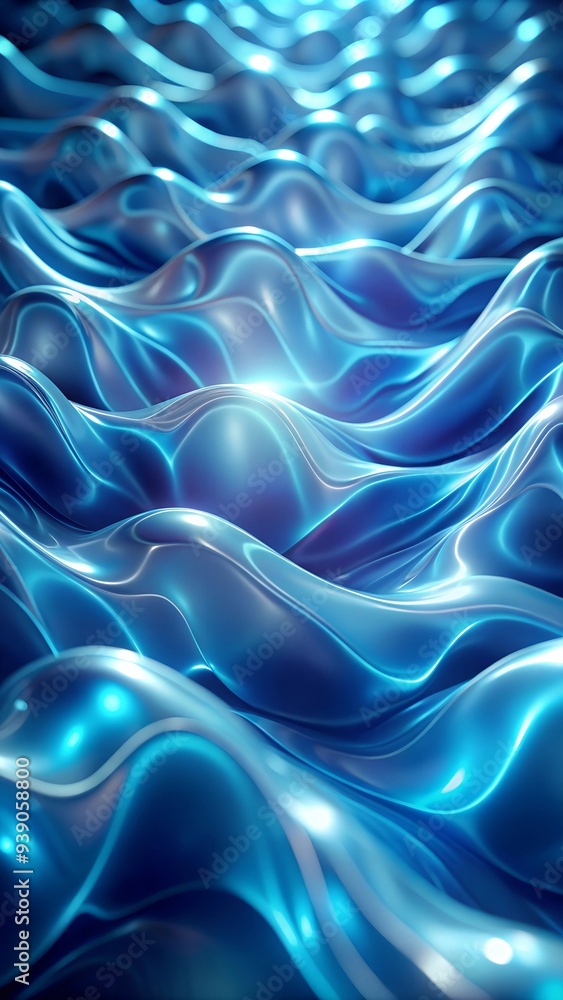 Obraz premium Abstract Modern Blue Fluid Patterns with Glowing Highlights