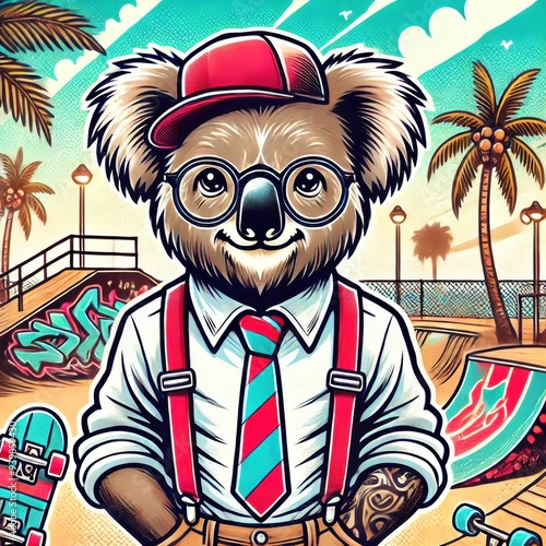  A hipster koala bear wearing suspenders illustration photo