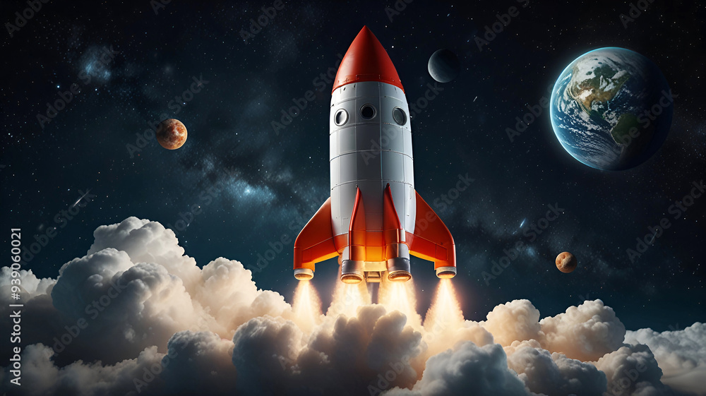 3D rocket in space Business startup and business growth concept, 3D rendering. on white background. Ai generative 3D rocket in space Business startup and business growth concept, 3D rendering. on white background. Ai generative