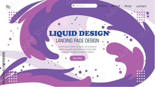 landing page with design flat liquid 