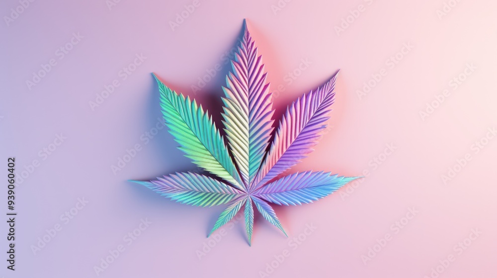 Marijuana leaf in shiny glowing pastel colors. Neural network ai generated art Marijuana leaf in shiny glowing pastel colors. Neural network ai generated art
