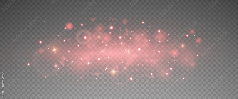 Obraz premium Christmas glowing bokeh confetti light and glitter texture overlay for your design. Festive sparkling red dust png. Holiday powder dust for cards, invitations, banners, advertising.
