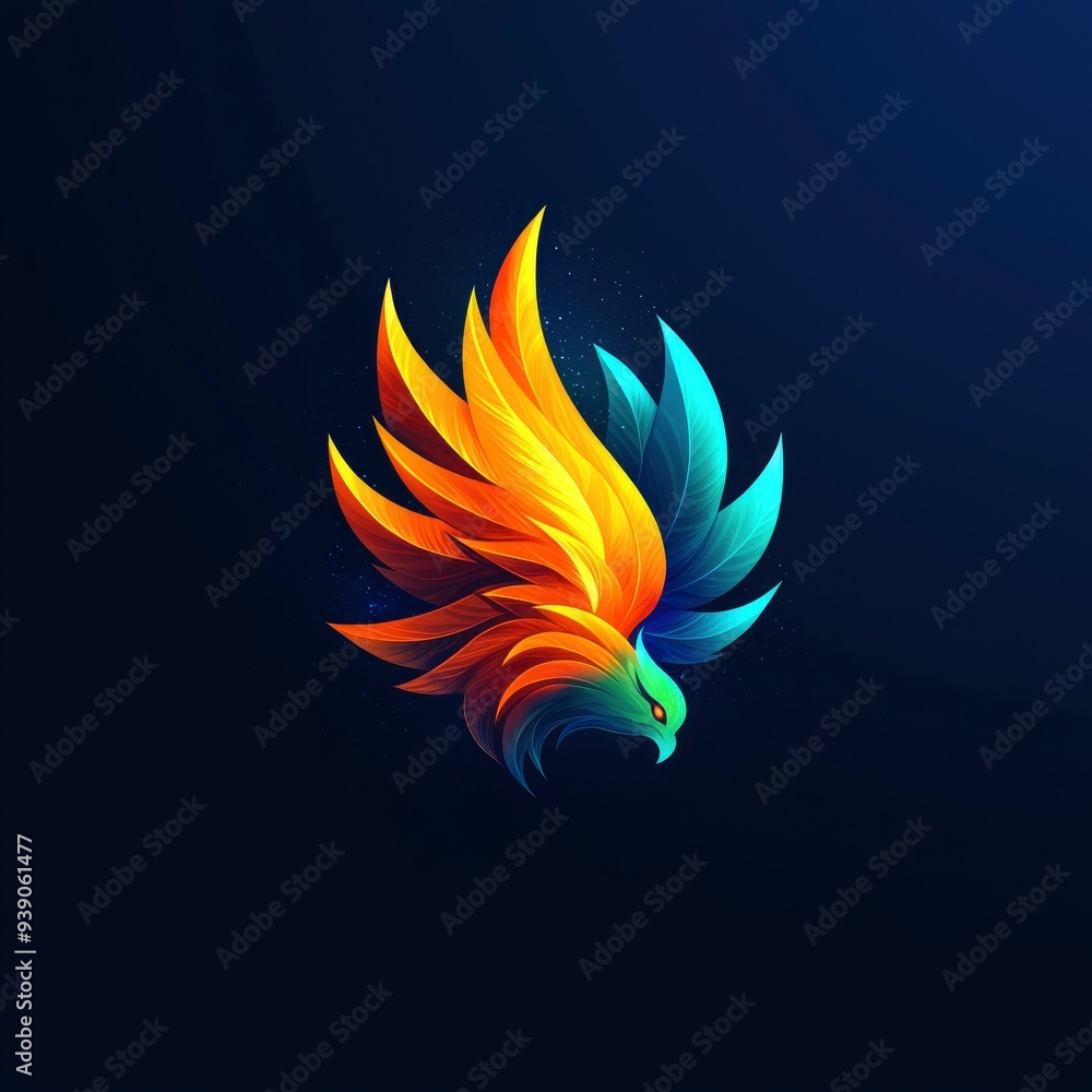 Abstract Bird Logo with Fire and Water Elements Abstract Bird Logo with Fire and Water Elements