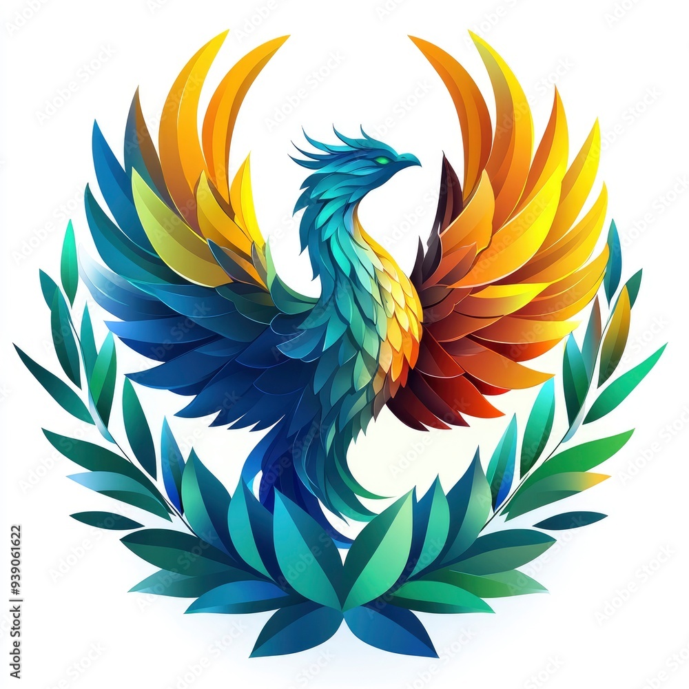 Phoenix Bird with Green Leaves Phoenix Bird with Green Leaves