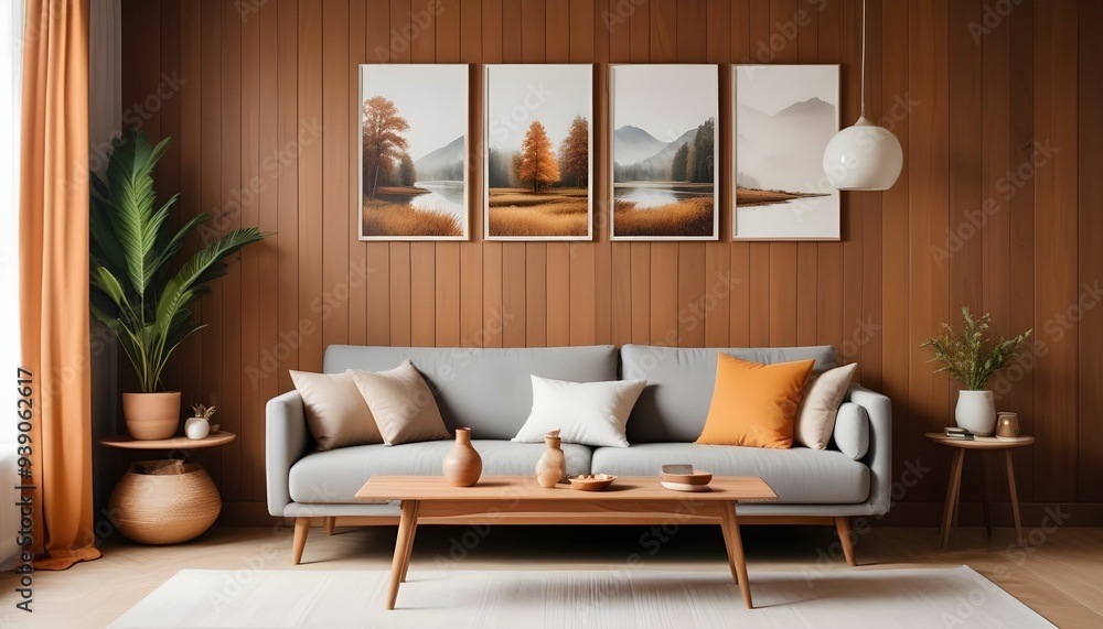 Interior mockup In a white room a blue sofa is placed next to a photo frame on the wall Interior mockup In a white room a blue sofa is placed next to a photo frame on the wall
