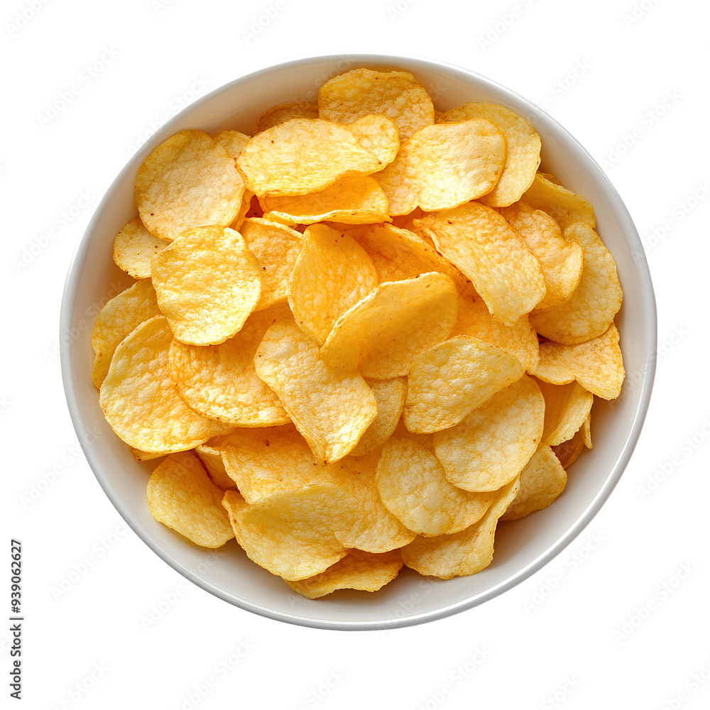 Crispy Potato Chips in a White Bowl - Perfect Snack for Any Occasion Crispy Potato Chips in a White Bowl - Perfect Snack for Any Occasion