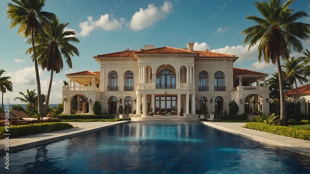Fototapeta premium Ultimate Oceanfront Elegance: Grandiose Mansion Estate