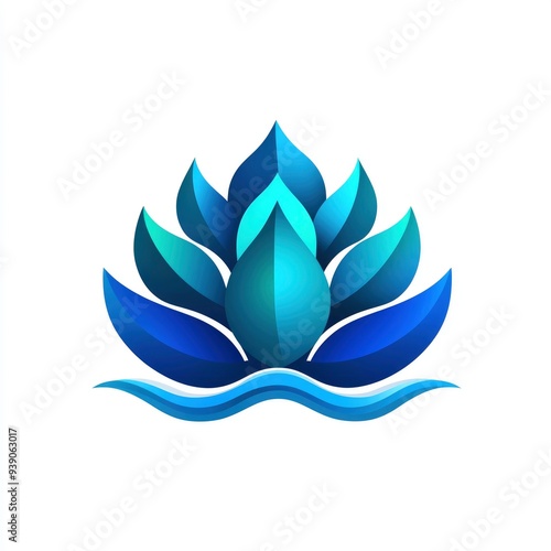 Abstract Blue Lotus Flower with Water Wave