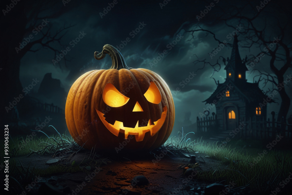 Fototapeta premium halloween pumpkin with bats