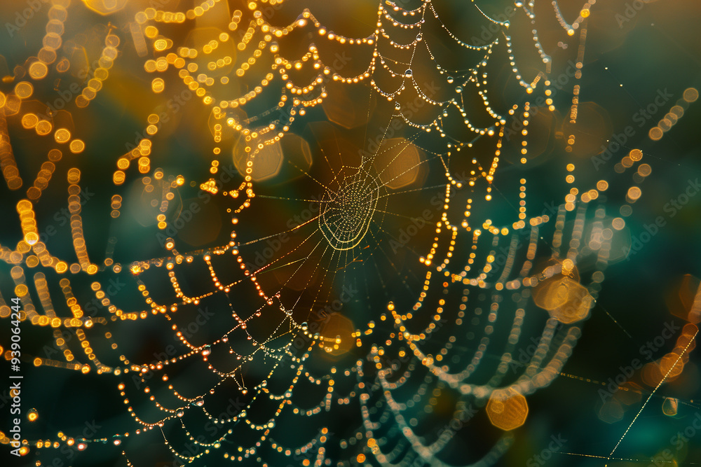 Dew-Covered Spider Web in Soft Light Dew-Covered Spider Web in Soft Light