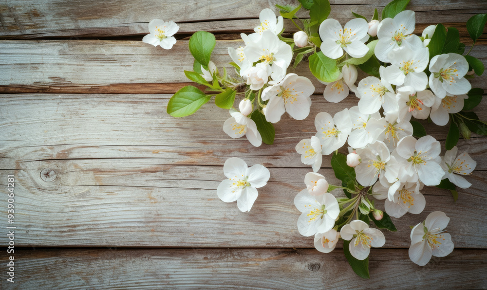 Spring apple blossoms flowering branch on wooden background,Copy space Spring apple blossoms flowering branch on wooden background,Copy space