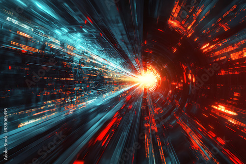 Abstract digital background depicting a train in motion, highlighting the speed and dynamic energy of modern transportation