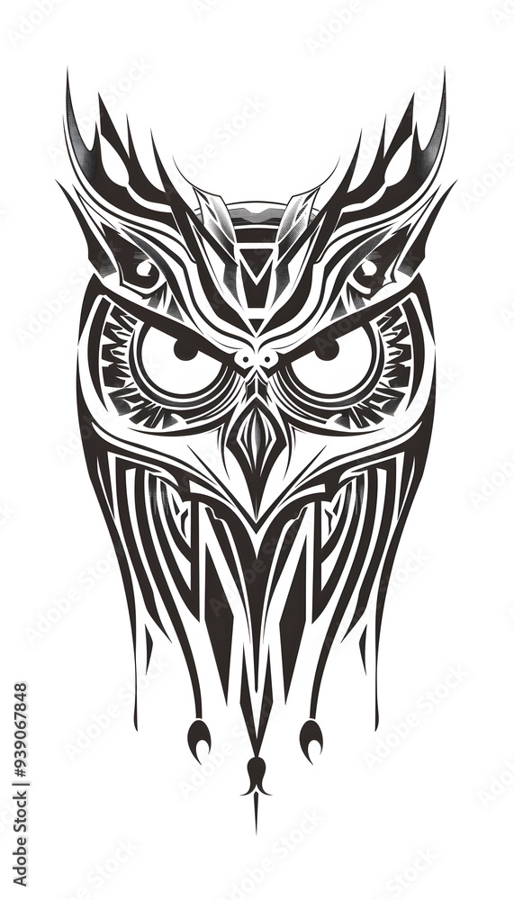 Tribal Owl Tattoo black and white illustration Tribal Owl Tattoo black and white illustration