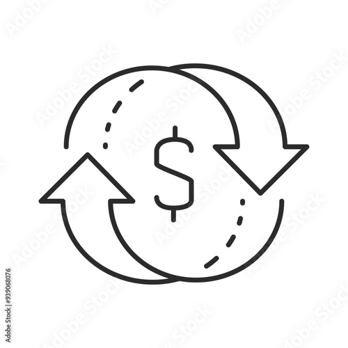 Money exchange circular arrow icon. Cashback, transfer, swap money, exchange money editable stroke vector icon. 