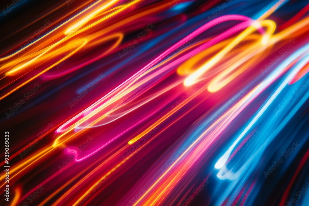 Obraz premium Abstract Light Painting: Vibrant Streaks of Neon Colors in Dynamic Motion