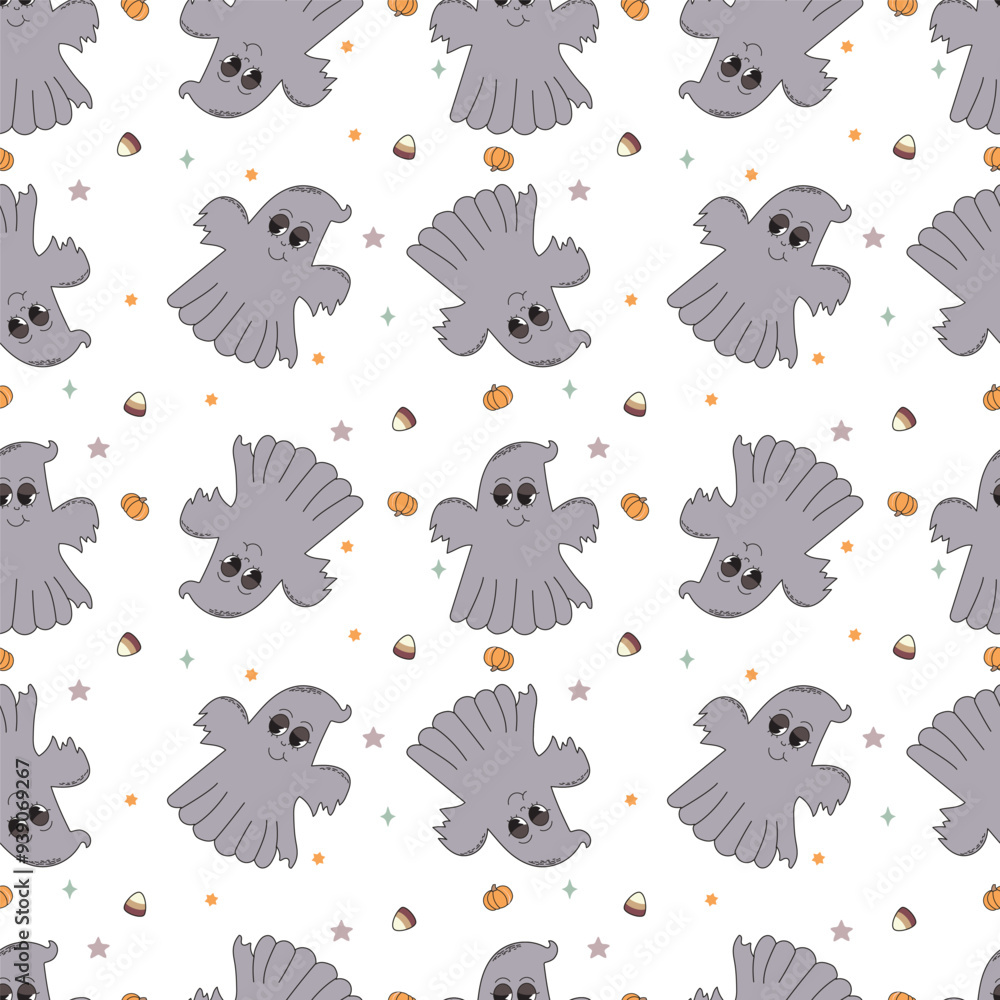 groovy retro fun character pattern. cute ghosts to print. childrens party. groovy retro fun character pattern. cute ghosts to print. childrens party.