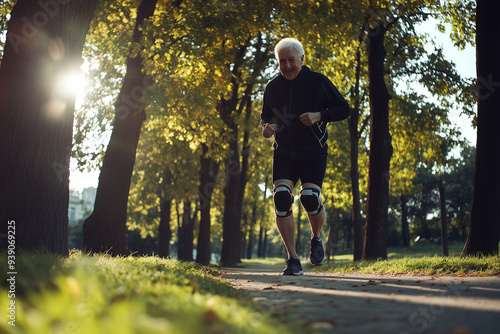 An old man is jogging.