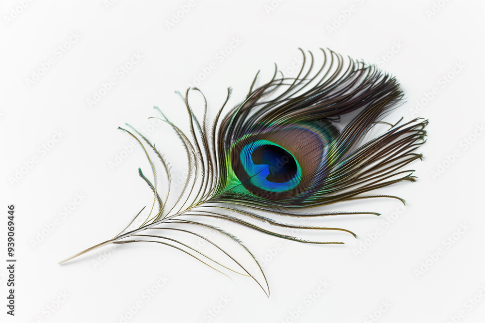 Obraz premium Peacock Feather on White Background
