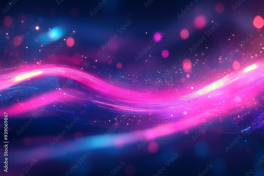 Fototapeta premium Colorful Abstract Light Waves in Dark Background with Bokeh Effect