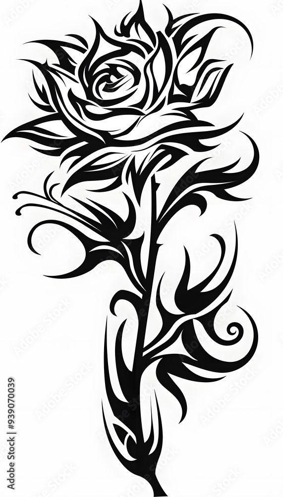 Tribal Rose flower Tattoo black and white illustration Tribal Rose flower Tattoo black and white illustration