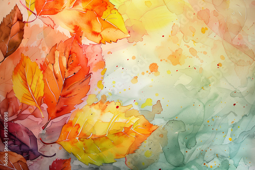Autumn Leaves Watercolor Art on White Background
