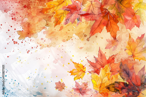 Autumn Leaves Watercolor Art on White Background