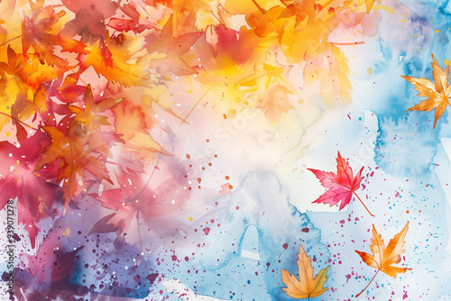 Autumn Leaves Watercolor Art on White Background