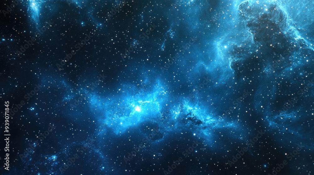 Ethereal blue galaxy with sparkling stars and glowing nebulas, evoking the vastness and wonder of deep space. Ethereal blue galaxy with sparkling stars and glowing nebulas, evoking the vastness and wonder of deep space.
