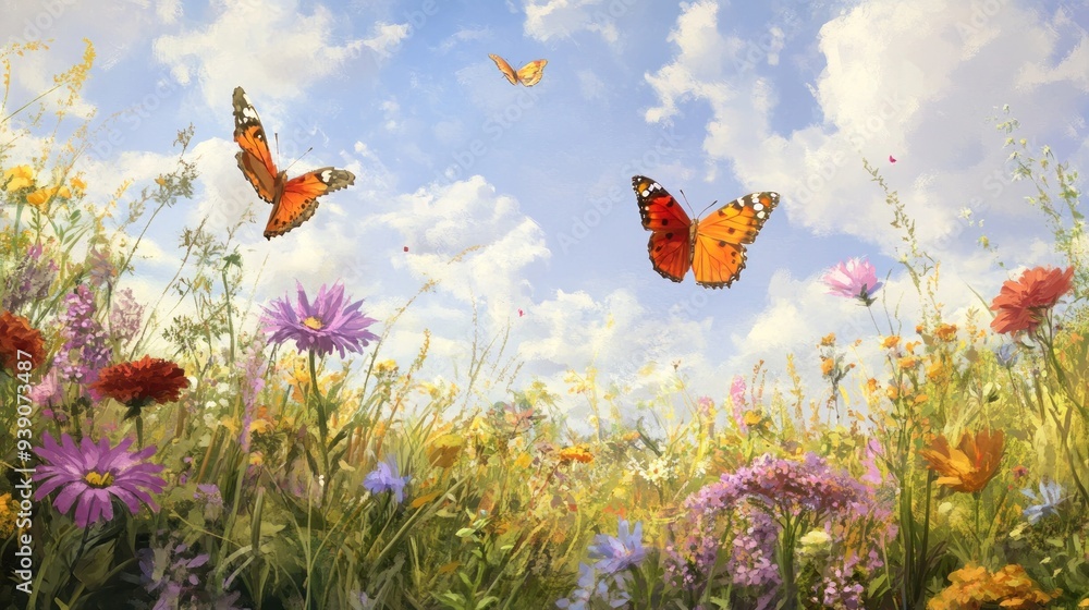 Butterflies in a Field of Flowers Butterflies in a Field of Flowers