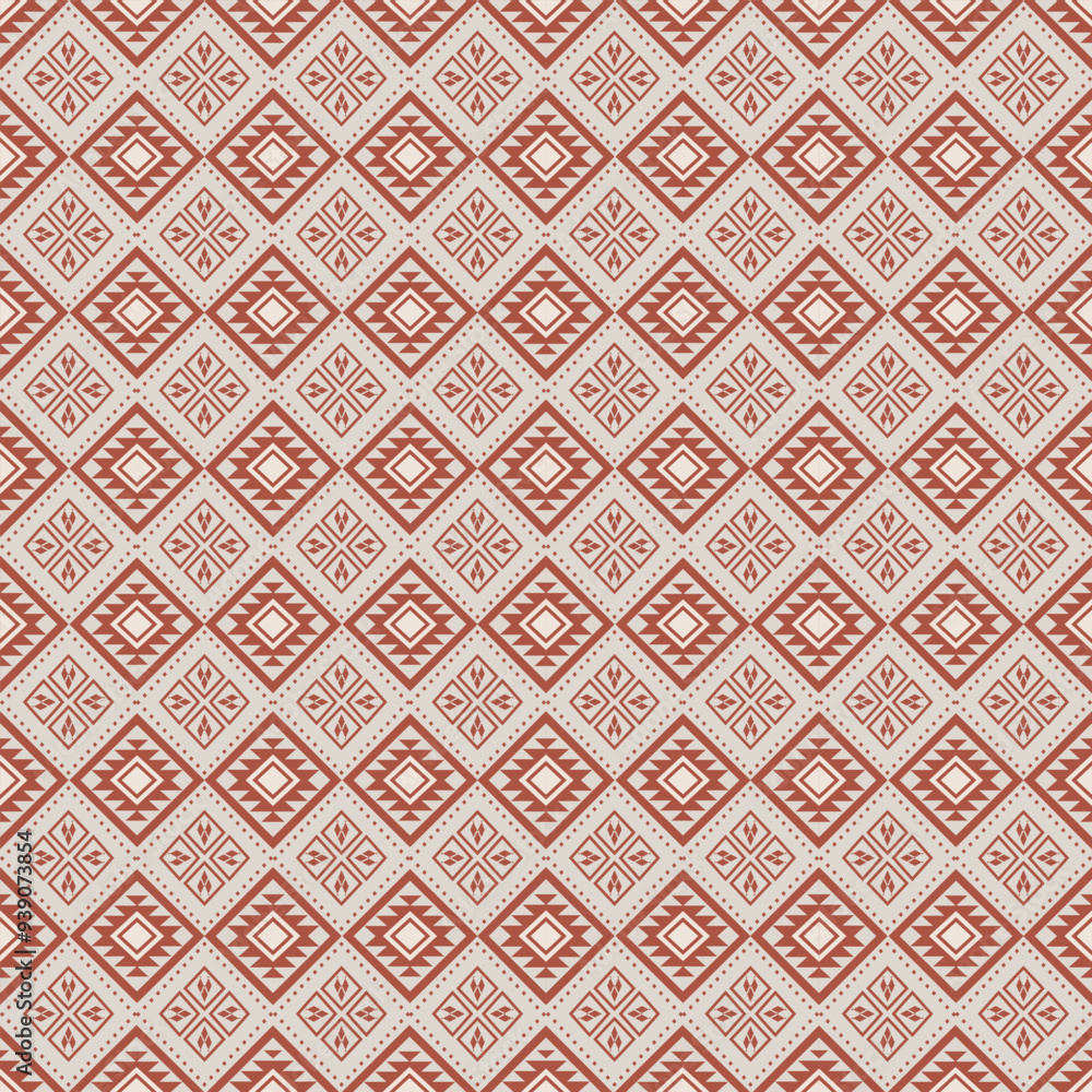 Repetitive Geometric Diamond Seamless Pattern with Ethnic Red and Beige Colors Repetitive Geometric Diamond Seamless Pattern with Ethnic Red and Beige Colors