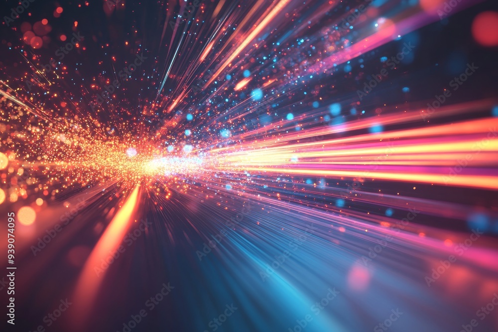 Dynamic Burst of Colorful Light Streaks and Sparkles