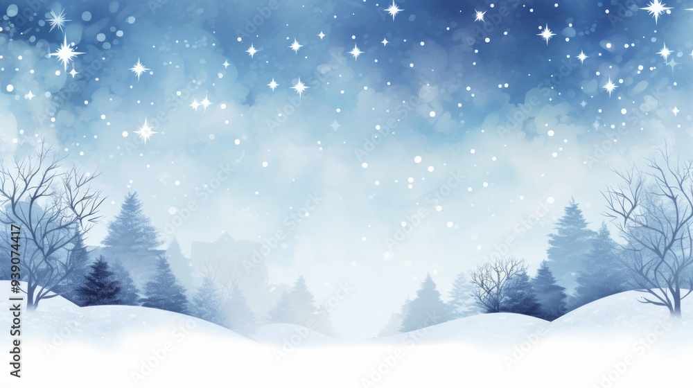 Naklejka premium Blue Christmas background with abstract fir trees and snowfall at night. Neural network ai generated art