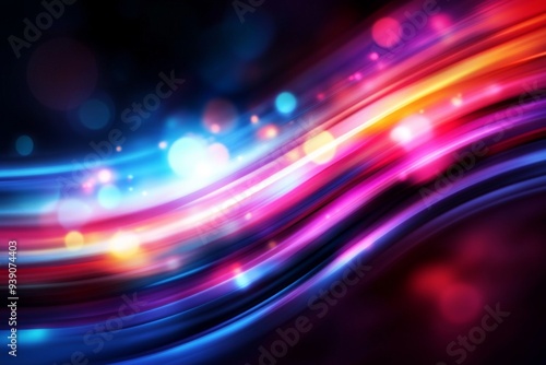 Vibrant Neon Light Streams Creating Abstract Futuristic Background with Colorful Bokeh