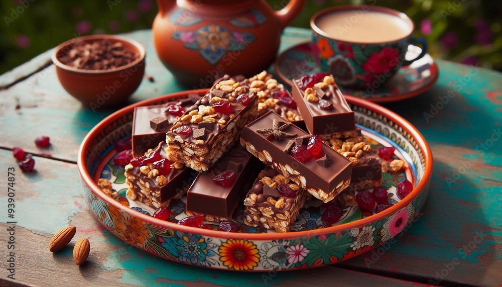 Fototapeta premium Müslieriegel mit Schokolade und Cranberries