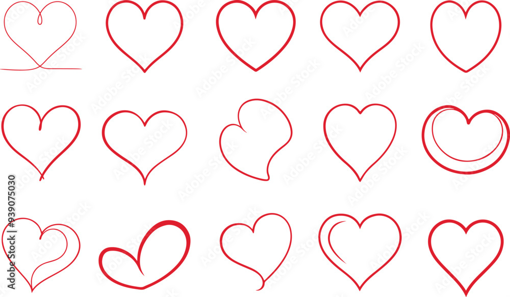 Heart Shapes Line Art, Love Shapes Icon Outline Vector Art. Simple Red Heart Shape Line Art on White Background. Heart Shapes Line Art, Love Shapes Icon Outline Vector Art. Simple Red Heart Shape Line Art on White Background.