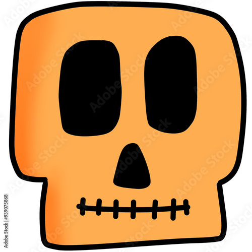Square Orange Skull with Stitched Mouth