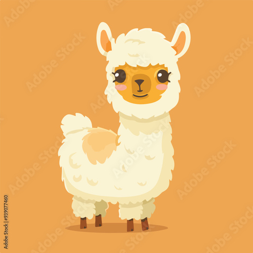 Cute cartoon llama alpaca fluffy animal illustration graphic design funny character happy wildlife nature wild zoo graphic background image